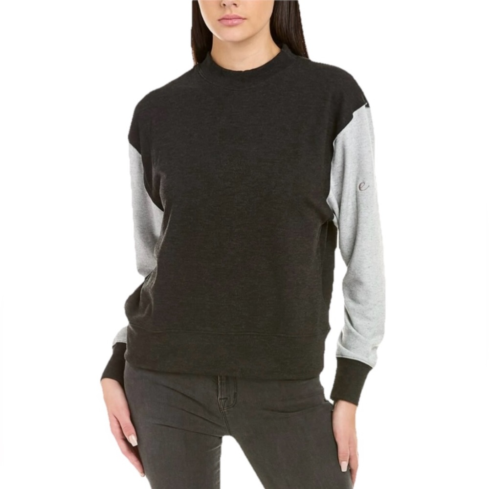 Johnny Was Calme Mock Neck Cozy Sweatshirt Women’s Black & Grey Size Medium & XL
